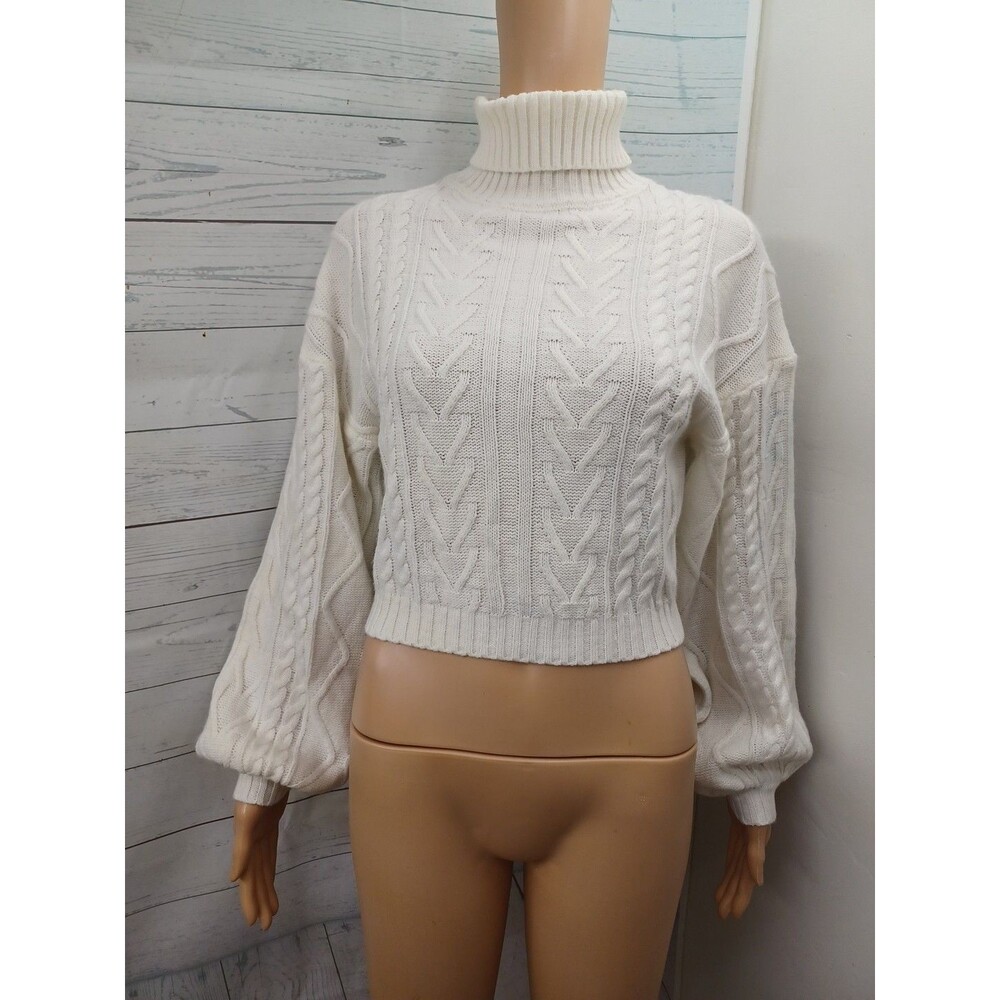 ZAFUL Womens Cropped Turtleneck Sweater Jumper Sleeve Knit Sz Small Lanter Sleev
